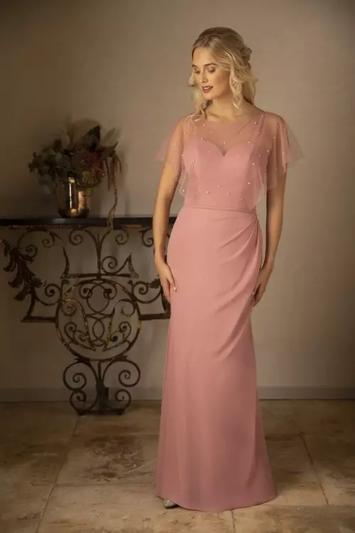 Peyton Tulle Cape Style Dress with Pearl Detail Luna by True Bride